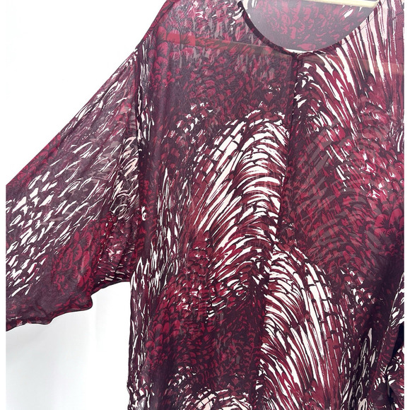 Tamara Mellon Red Silk Long Sleeve Gauntlet Cuff Boho Tunic Blouse Womens 10 - Picture 4 of 8